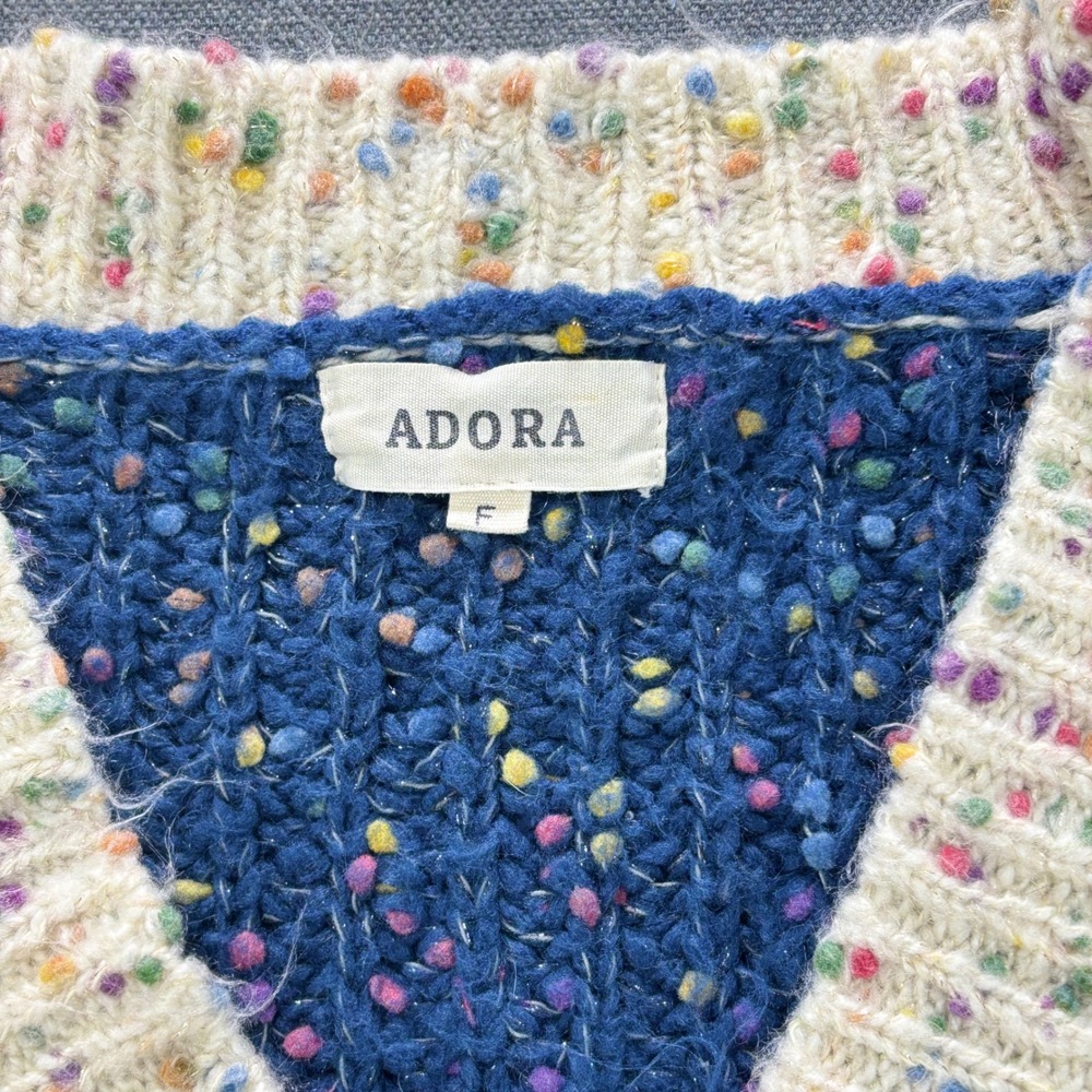 Adora Womens OSFA Colorblock Confetti Knit Cardigan Blue Terracotta - Picture 3 of 7